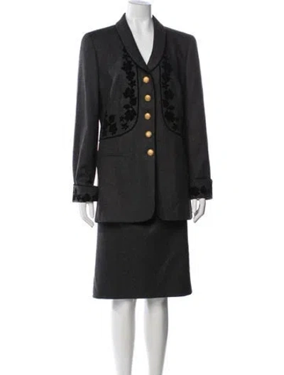 Pre-owned Louis Fèraud Wool Embroidered Accent Skirt Set In Grey