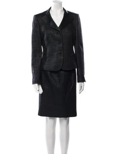 Pre-owned Louis Fèraud Wool Glitter Accents Skirt Set In Black