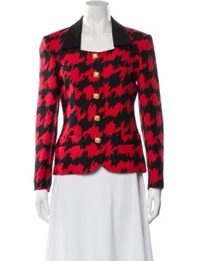 Pre-owned Louis Fèraud Wool Houndstooth Print Blazer In Red