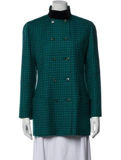 Pre-owned Louis Fèraud Wool Houndstooth Print Jacket In Green