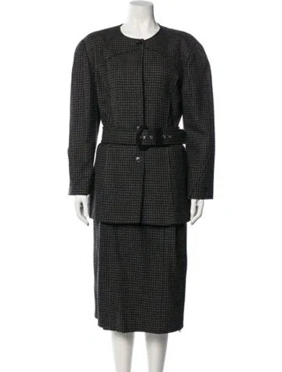 Pre-owned Louis Fèraud Wool Houndstooth Print Skirt Suit In Brown