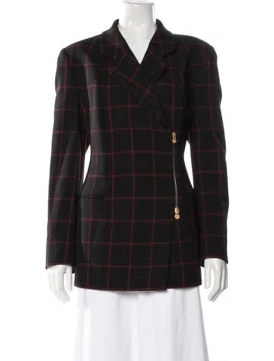 Pre-owned Louis Fèraud Wool Plaid Print Blazer In Black