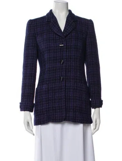 Pre-owned Louis Fèraud Wool Plaid Print Blazer In Blue