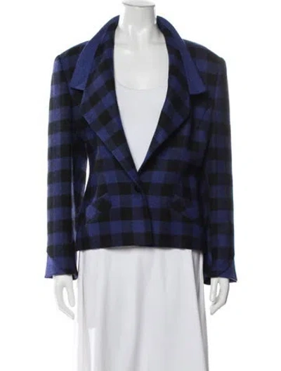 Pre-owned Louis Fèraud Wool Plaid Print Blazer In Blue