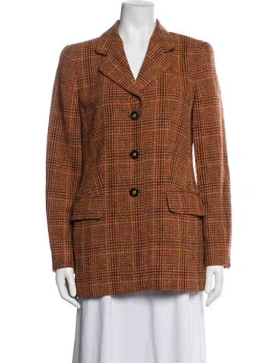 Pre-owned Louis Fèraud Wool Plaid Print Blazer In Brown/orange