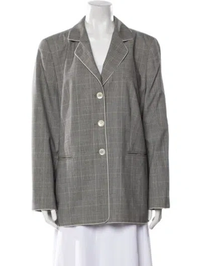 Pre-owned Louis Fèraud Wool Plaid Print Blazer In Gray