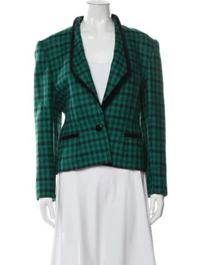 Pre-owned Louis Fèraud Wool Plaid Print Blazer In Green