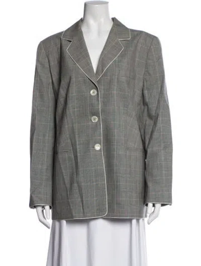 Pre-owned Louis Fèraud Wool Plaid Print Blazer In Grey