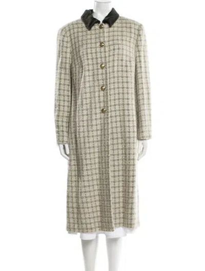 Pre-owned Louis Fèraud Wool Plaid Print Coat In Neutral