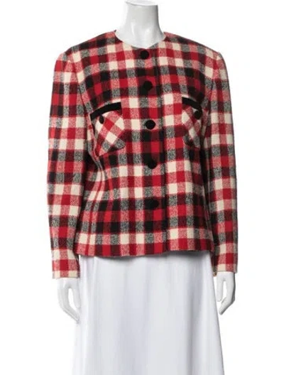 Pre-owned Louis Fèraud Wool Plaid Print Jacket In Red