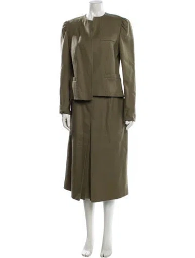 Pre-owned Louis Fèraud Wool Pleated Accents Skirt Set In Green