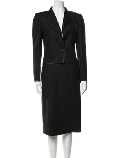 Pre-owned Louis Fèraud Wool Pleated Accents Skirt Suit In Black