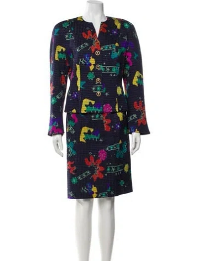 Pre-owned Louis Fèraud Wool Printed Skirt Set In Blue