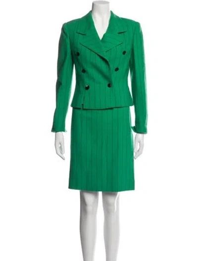 Pre-owned Louis Fèraud Wool Striped Skirt Suit In Green