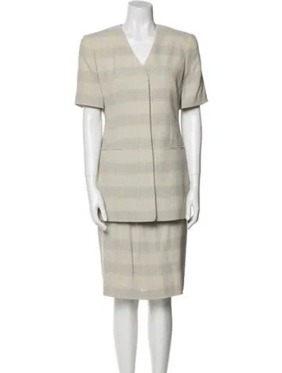 Pre-owned Louis Fèraud Wool Striped Skirt Suit In Neutral