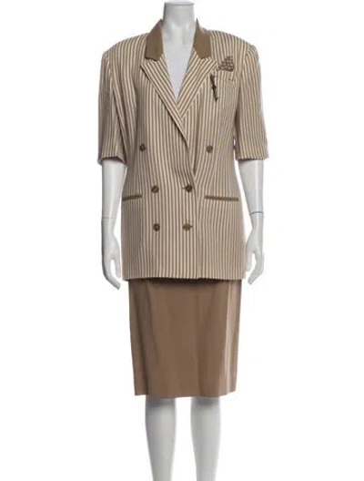 Pre-owned Louis Fèraud Wool Striped Skirt Suit In Neutral