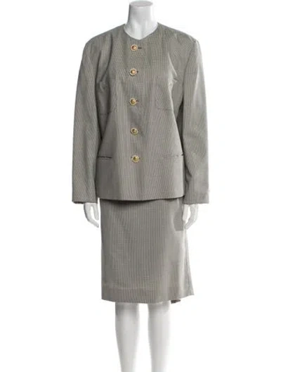 Pre-owned Louis Fèraud Wool Striped Skirt Suit In Silver