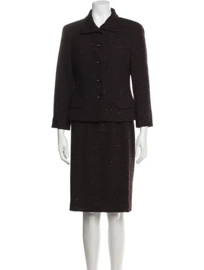 Pre-owned Louis Fèraud Wool Tweed Pattern Skirt Set In Black