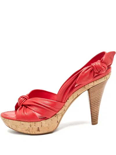 Pre-owned Louis Vuitton 100mm Knotted Cork-platform Sandals In Red