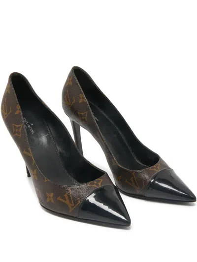 Pre-owned Louis Vuitton 100mm Monogram-canvas Pumps In Brown