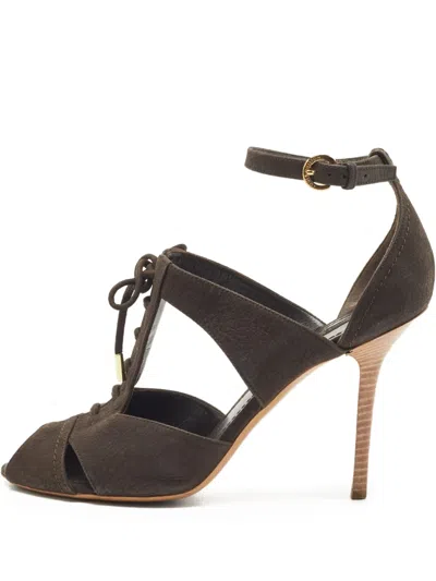 Pre-owned Louis Vuitton 105mm Peep-toe Lace-up Sandals