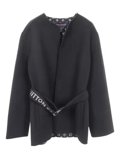 Pre-owned Louis Vuitton 10s Logo-detail Belted Coat In Black