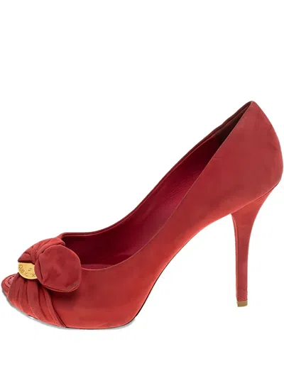 Pre-owned Louis Vuitton 110mm Ruched Bow Peep Toe Pumps