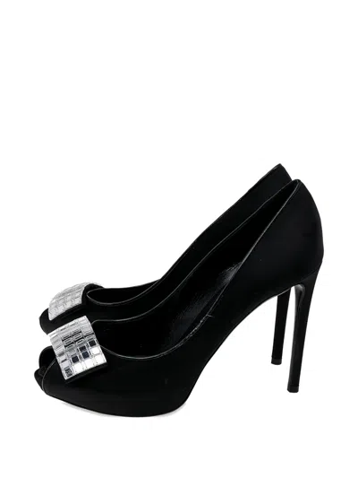 Pre-owned Louis Vuitton 110mm Satin Mbellished Heeled Pumps In Black