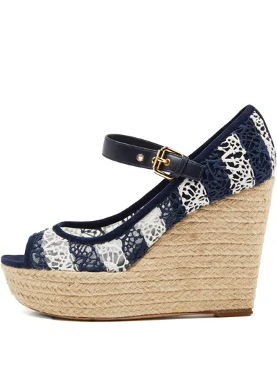 Pre-owned Louis Vuitton 115mm Lace-embroidered Wedge Sandals