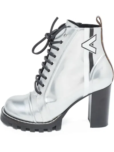 Pre-owned Louis Vuitton 120mm Leather Ankle Boots In Silver