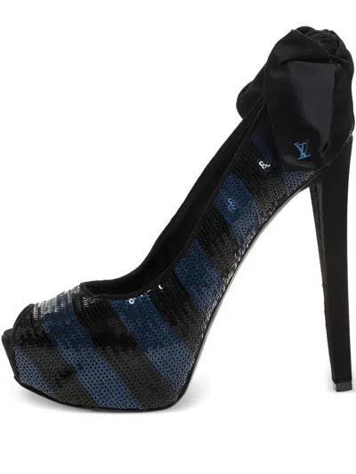 Pre-owned Louis Vuitton 145mm Sequins Stripes Pumps In Blue