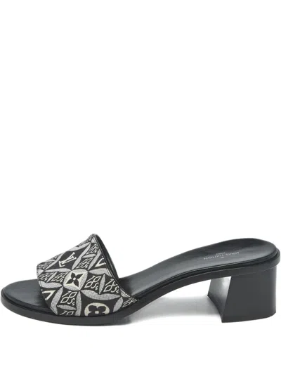 Pre-owned Louis Vuitton 1854 40 Jacquard Canvas Slide Sandals (6 Cm) In Black