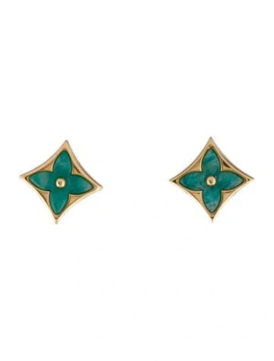 Pre-owned Louis Vuitton 18k Amazonite Color Blossom Bb Star Stud Earring In Multi