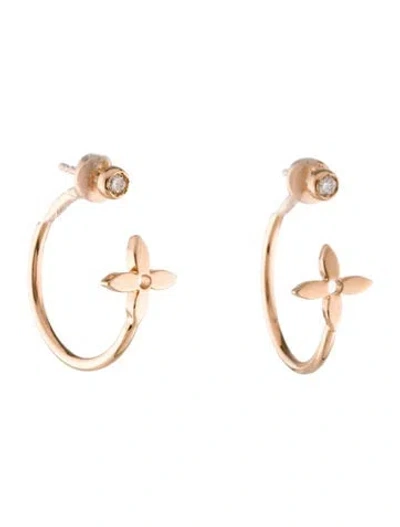 Pre-owned Louis Vuitton 18k Diamond Idylle Blossom Hoop Earrings In Multi