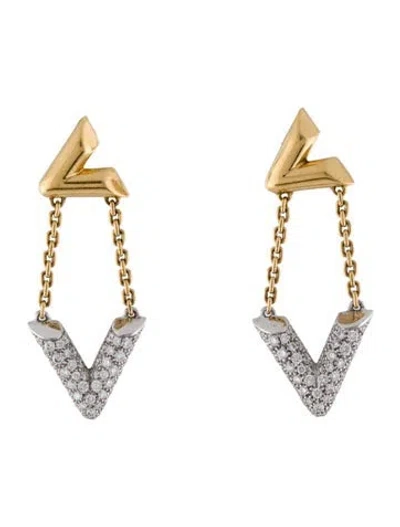 Pre-owned Louis Vuitton 18k Diamond Lv Volt Upside Down Drop Earrings In Multi