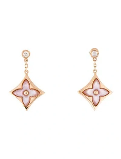 Pre-owned Louis Vuitton 18k Mother Of Pearl & Diamond Bb Star Drop Earrings In Multi