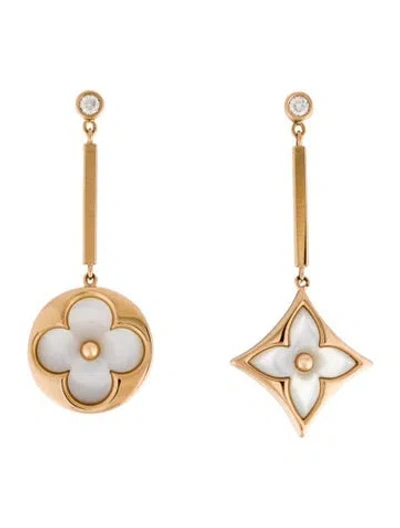 Pre-owned Louis Vuitton 18k Mother Of Pearl & Diamond Blossom Drop Earrings In Multi
