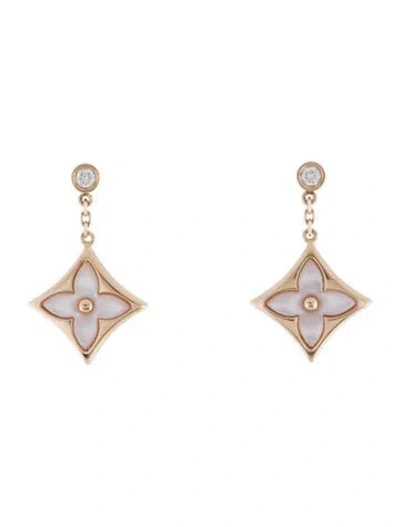 Pre-owned Louis Vuitton 18k Mother Of Pearl & Diamond Color Blossom Bb Star Drop Earrings In Multi
