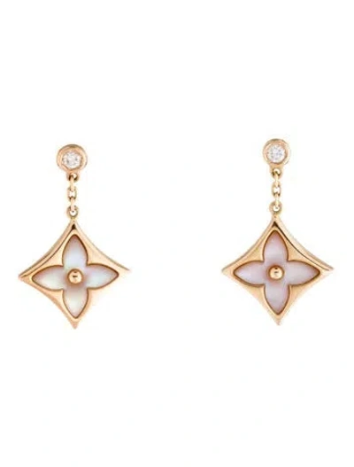 Pre-owned Louis Vuitton 18k Mother Of Pearl & Diamond Color Blossom Bb Star Earrings In Multicolor