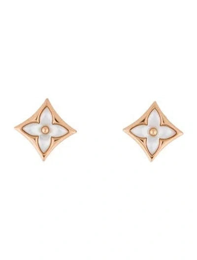 Pre-owned Louis Vuitton 18k Mother Of Pearl Color Blossom Bb Star Stud Earrings In Multi