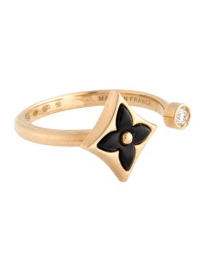 Pre-owned Louis Vuitton 18k Onyx & Diamond Color Blossom Mini Star Ring In Multicolor