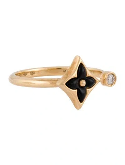 Pre-owned Louis Vuitton 18k Onyx & Diamond Color Bossom Mini Star Ring In Multi