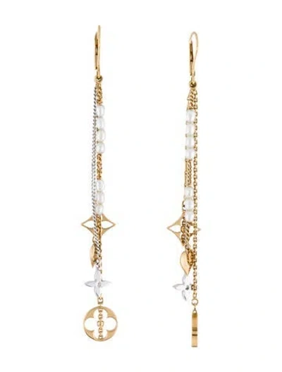 Pre-owned Louis Vuitton 18k Pearl Monogram Drop Earrings In Multi