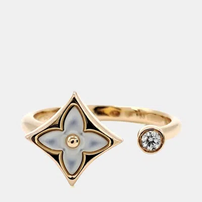 Pre-owned Louis Vuitton 18k Rose Gold Diamond Mother Of Pearl Color Blossom Mini Star Ring Eu 53 In Multi