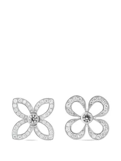 Pre-owned Louis Vuitton 18k White Gold Diamond Monogram Flower Earrings In Silver
