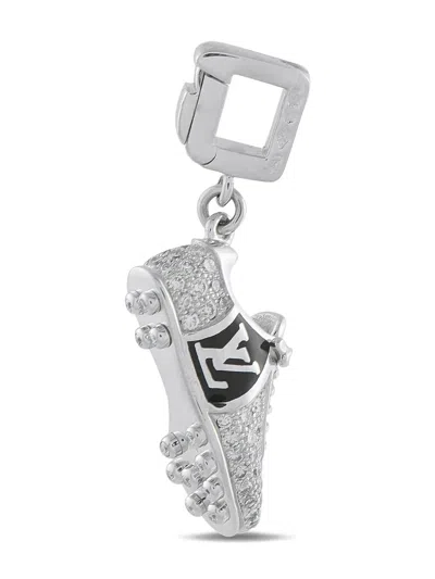 Pre-owned Louis Vuitton 18k White Gold Diamond Soccer Charm In Silver
