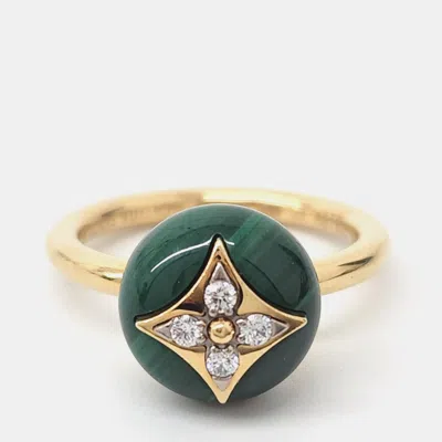Pre-owned Louis Vuitton 18k Yellow Gold Diamond Malachite B Blossom Ring