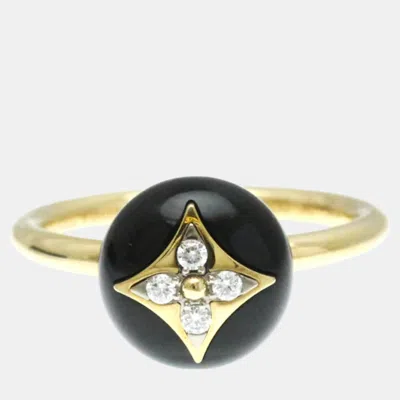 Pre-owned Louis Vuitton 18k Yellow Gold Diamond Onyx Color Blossom Ring Carat/0.07