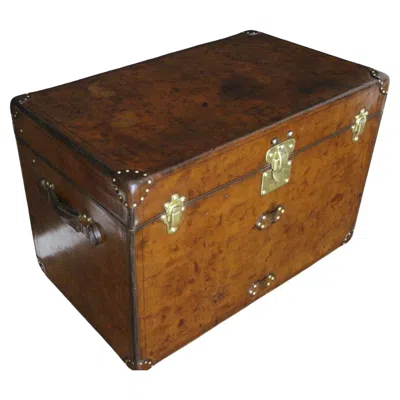 Pre-owned Louis Vuitton 1900's All Leather  Trunk, Vuitton Steamer Trunk 90cm In Brown