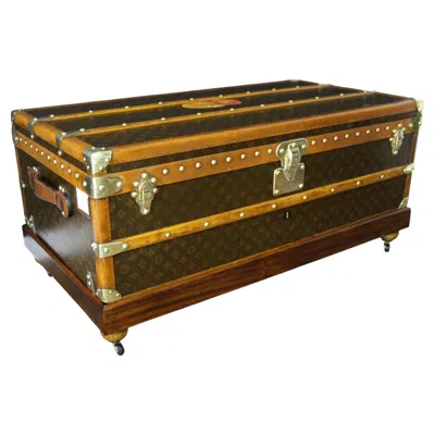 Pre-owned Louis Vuitton 1920's  Steamer Trunk In Stenciled Monogram, 100 Cm Vuitton Trunk In Brown